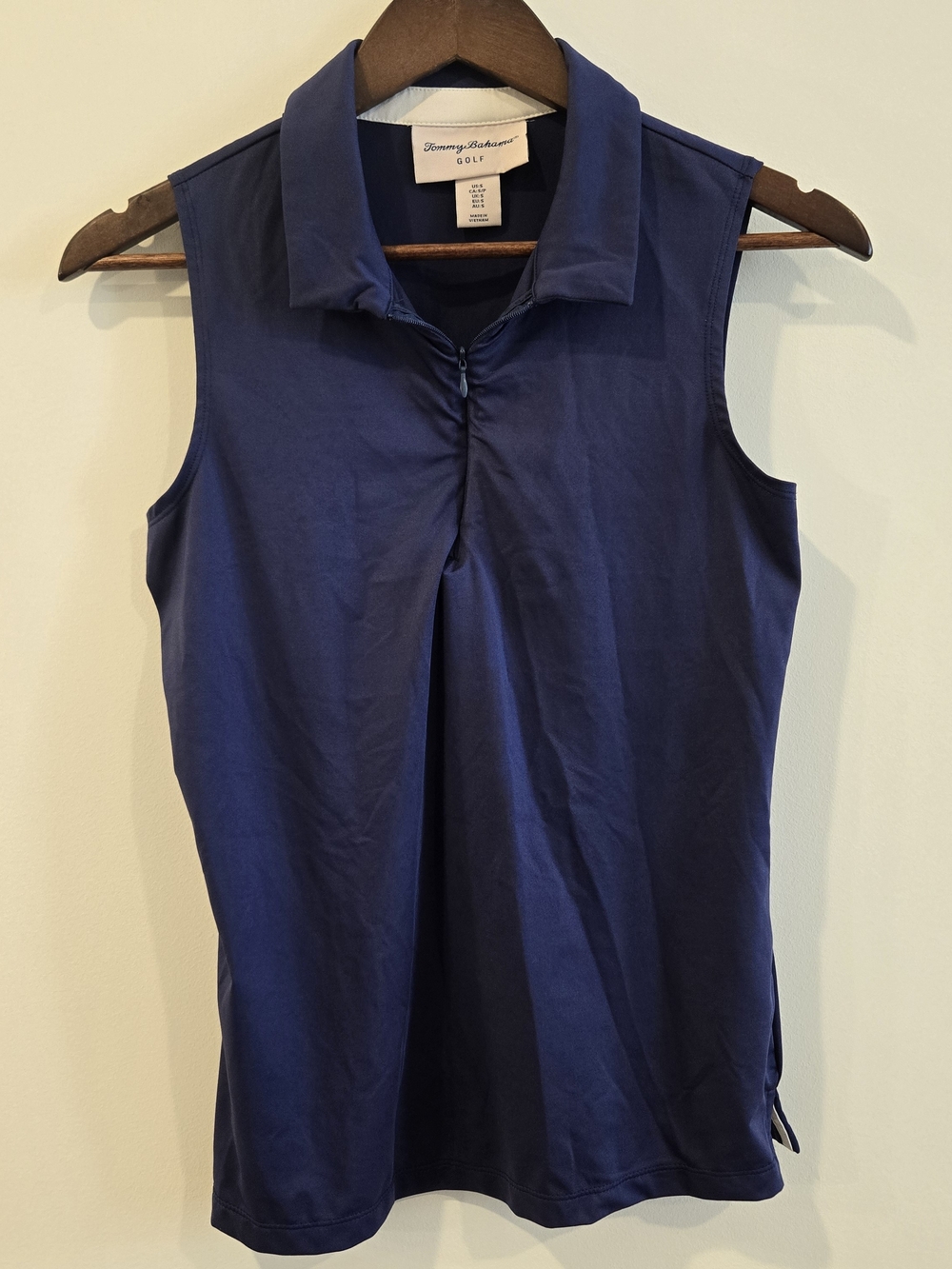 Tommy Bahama Navy Blue Polo Golf Shirt Sz S 4 6 Front Zip Womens Preppy Classic